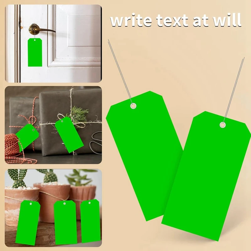 100 Pieces 4 3/4Inch X 2 3/8Inch Plastic Shipping Tags With Wires Blank Labeling Tags Waterproof Hang Tags (Green) Easy Install