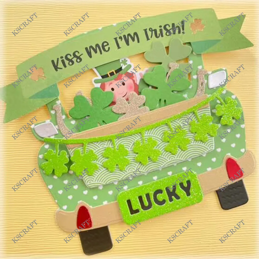 KSCRAFT Truck St. Patricks Day Add On Metal Cutting Dies Stencils for DIY Scrapbooking Decorative Embossing DIY Paper Cards