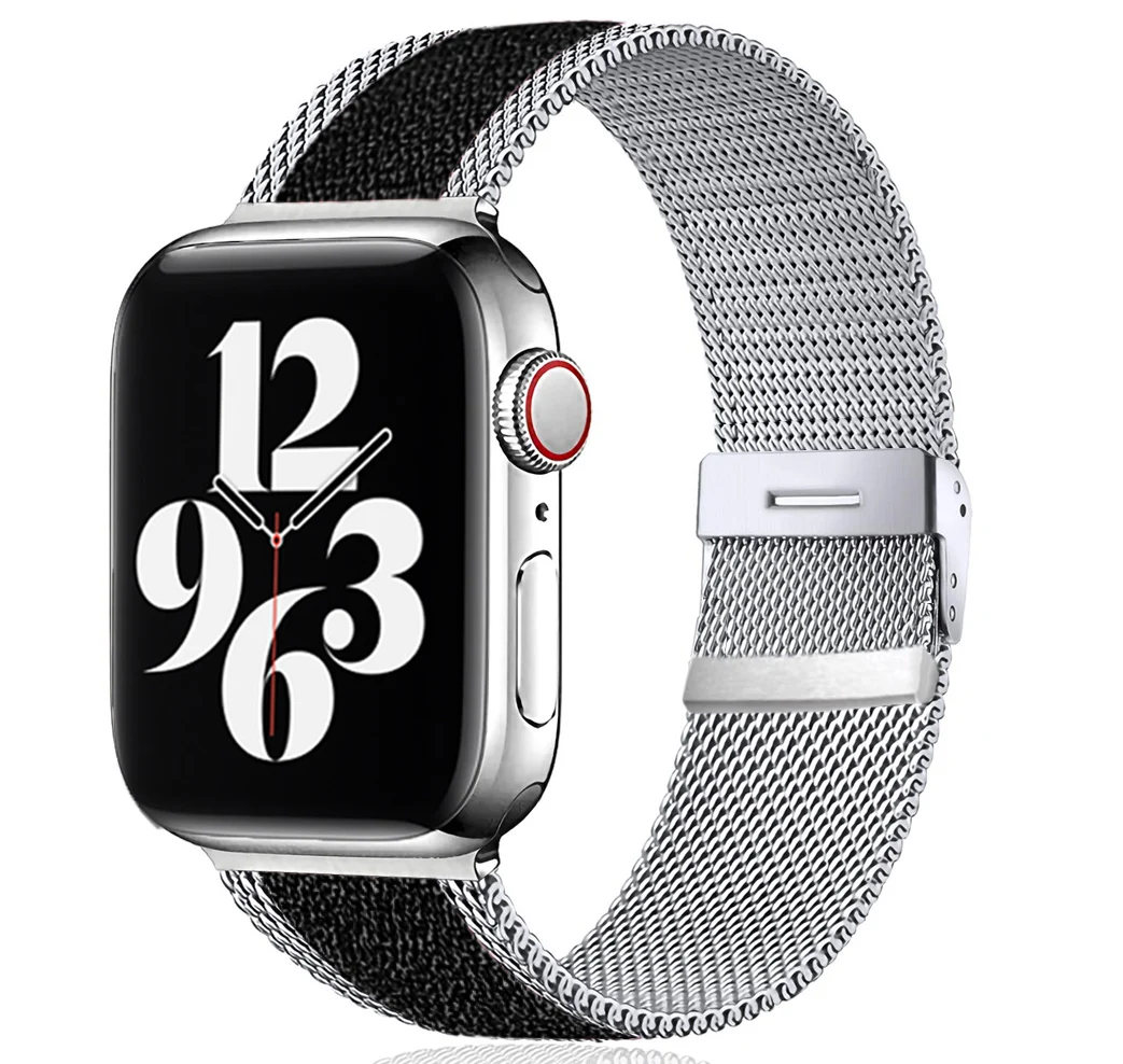 Shiny Strap For Apple Watch Band 45mm 41mm 40mm 44mm 38mm 42mm Elastic Nylon+milanese Bracelet iWatch Serie 7 3 4 5 6 Se Band