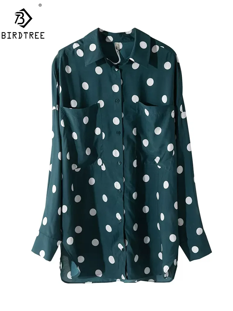 

BirdTree, 30% Real Silk Elegant Retro Shirt, Women Long Sleeves Polka Dots, Fashion Casual OL Blouses, 2024 Summer Tops T43066QM