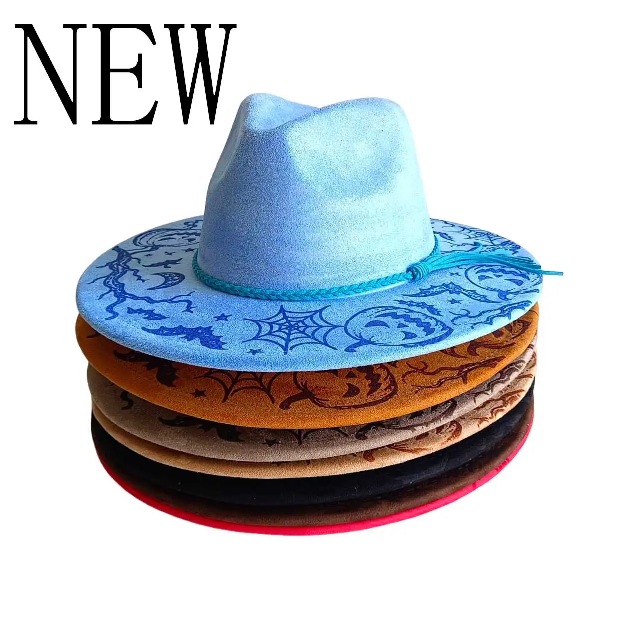 8cm brim Laser Engraved Vegan Suede hat Rancher Hat Women Fedora hat Men Winter hat sombrero hats for woman wholesale