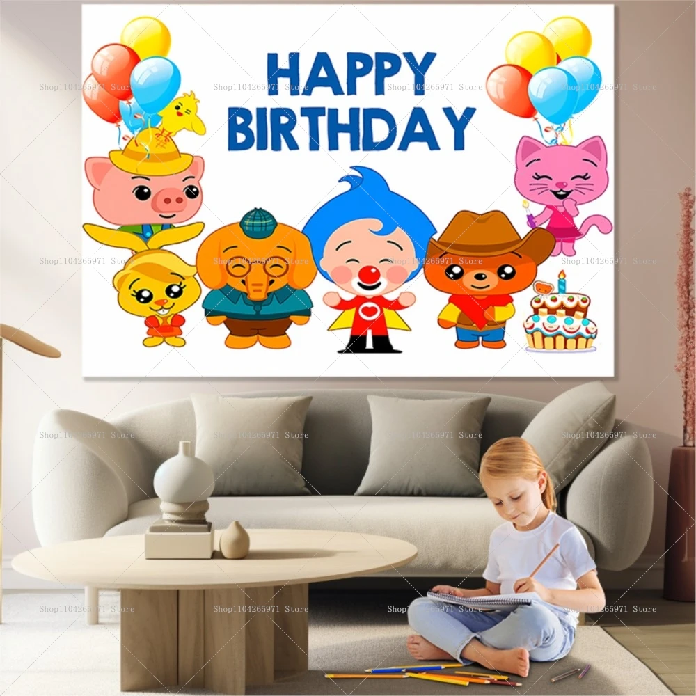 Cartoon Plim Hintergrund Kinder 1. Geburtstag Baby Bad Cartoon Schwein Foto Regenbogen Hintergrund Party Supplies Dekoriertes Banner