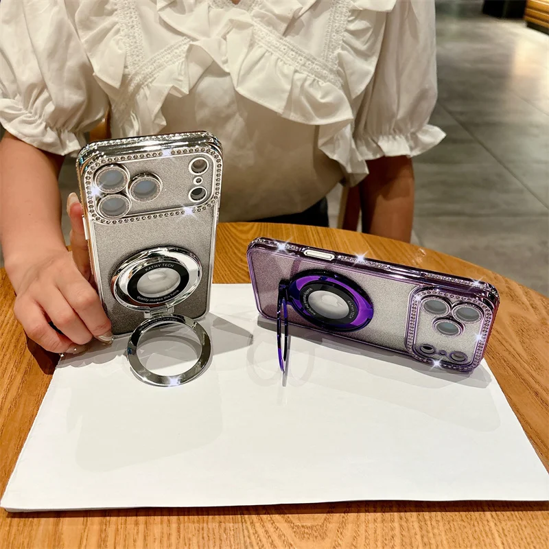 حافظة هاتف شاملة متدرجة ملونة من الألماس الصناعي مع حامل ورق لامع لهاتف iPhone 17 17 Pro 17 Air 17 Pro Max