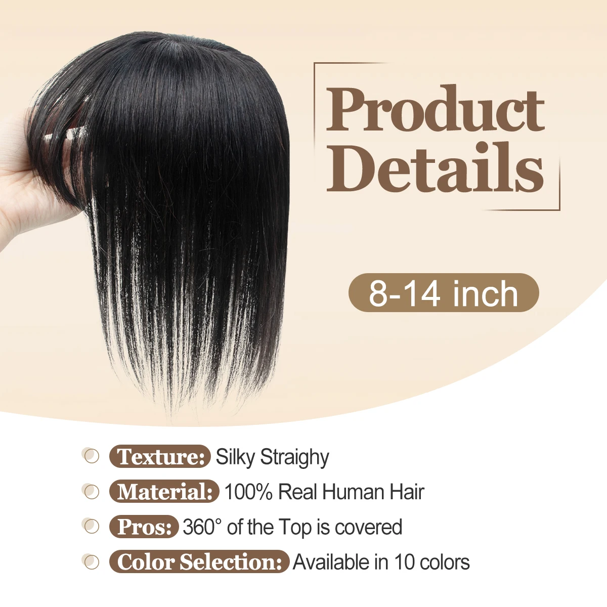 Real Human Hair Toppers for Women Daily 360°  Bangs 3D Hair Pieces with Thinning Hair Bangs20, 25, 30, 35cm