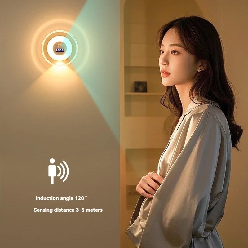 LED Intelligent Remote Control Clock Body Sensor Wall Lamp Bedroom Bedside Atmosphere Night Light