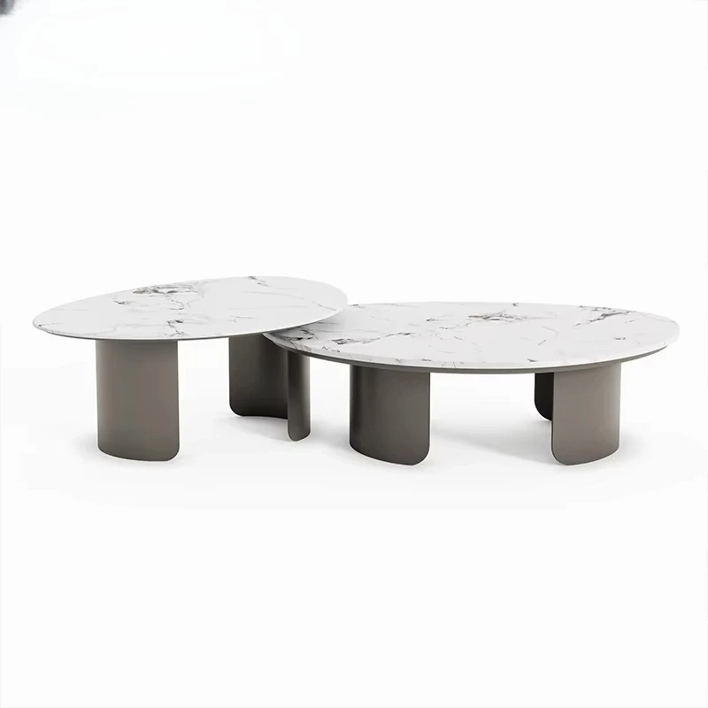 @！Coffee Table for Household Use Italian Modern Minimalist Pandora Marble Top Oval-Shaped Metal Frame Durable & Easy to Clean
