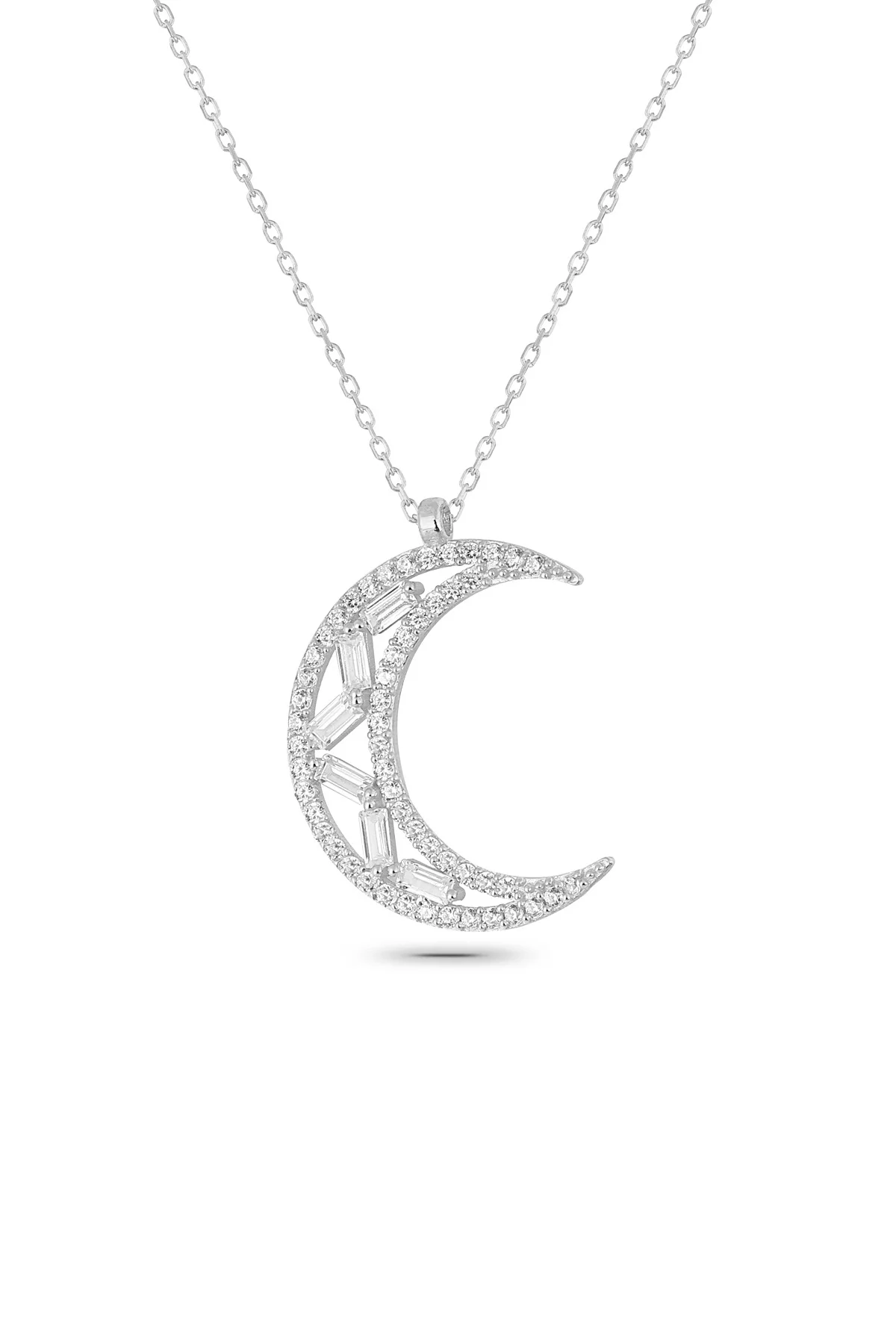 Crescent Zircon Pendant 925 Sterling Silver Necklace