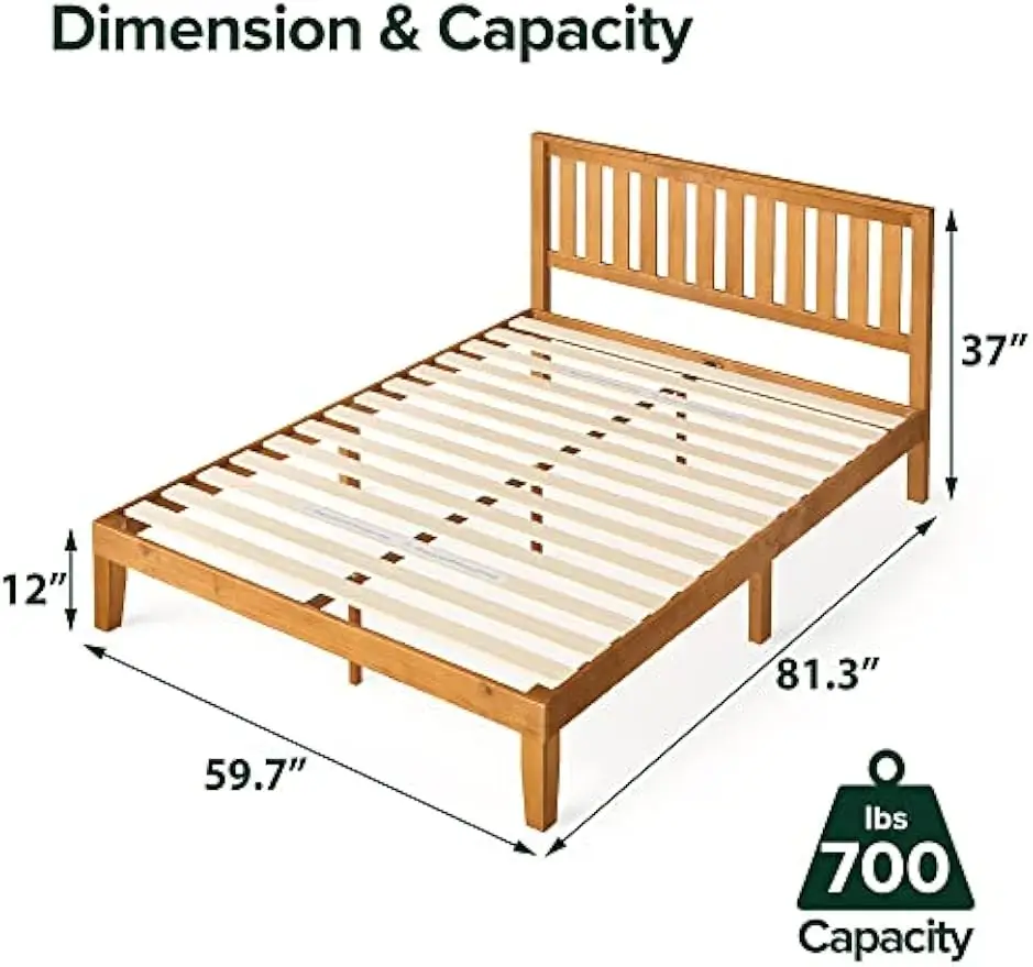 ZINUS Alexia Wood Platform Bed Frame Headboard Solid Wood Foundation Wood Slat Support No Box Spring Needed Easy Assembly Queen