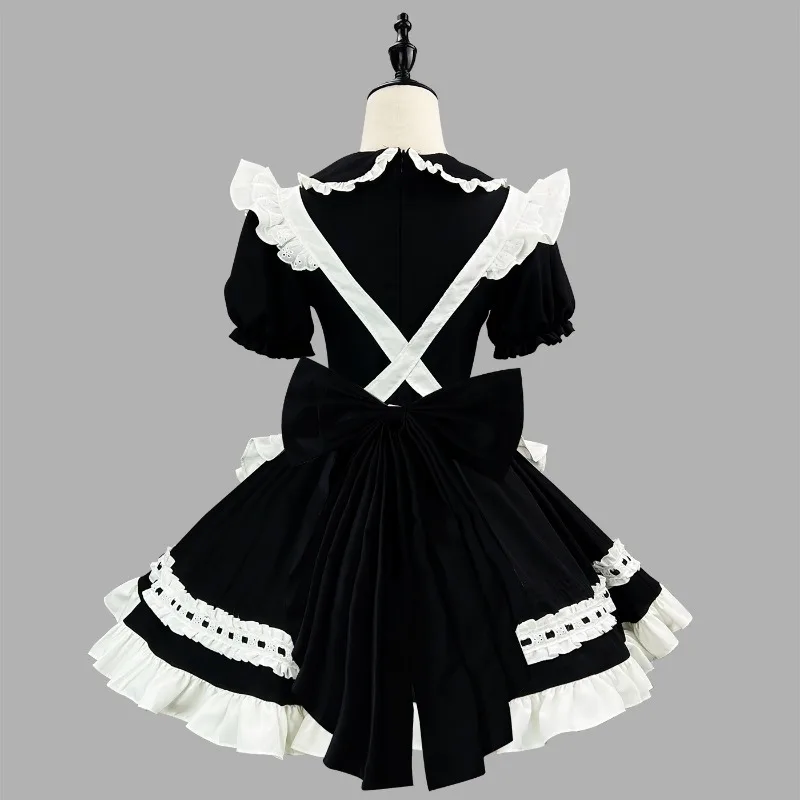 

Cute COS Black and White Color Loli Cute Maid 2D Dress Sweet High Waist Slim Fit Short Sleeved Bow Dress