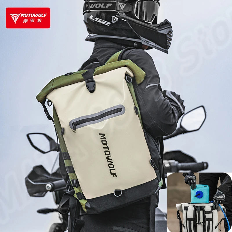

MOTOWOLF Мотоциклетный рюкзак Мотоциклетная сумка Многофункциональная хвостовая сумка Водонепроницаемая сумка со светоотражающей сеткой для мотоциклетного шлема