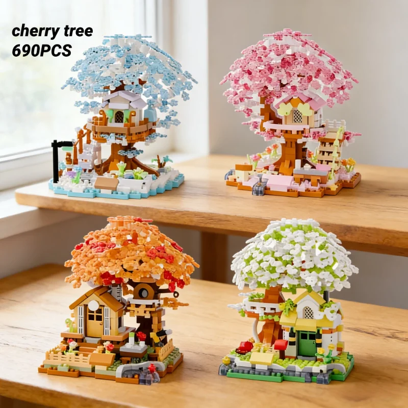 

690 шт., креативный домик с вишневым цветом, микро строительные блоки, модель, орнамент, романтический подарок для подруги и девочек, домашний декор