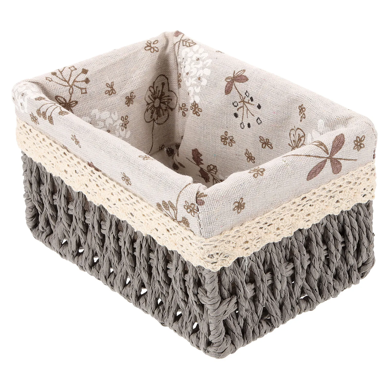 

Woven Storage Basket 18x12x10cm Mid Gray Floral Fabric Desk ganizer Toy Key Holder Practical Home Office Use