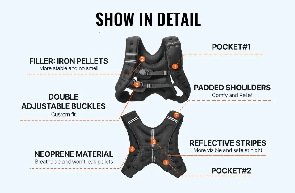 سترة مرجحة 20 رطل للرجال والنساء معدات التمرين لتدريب القوة