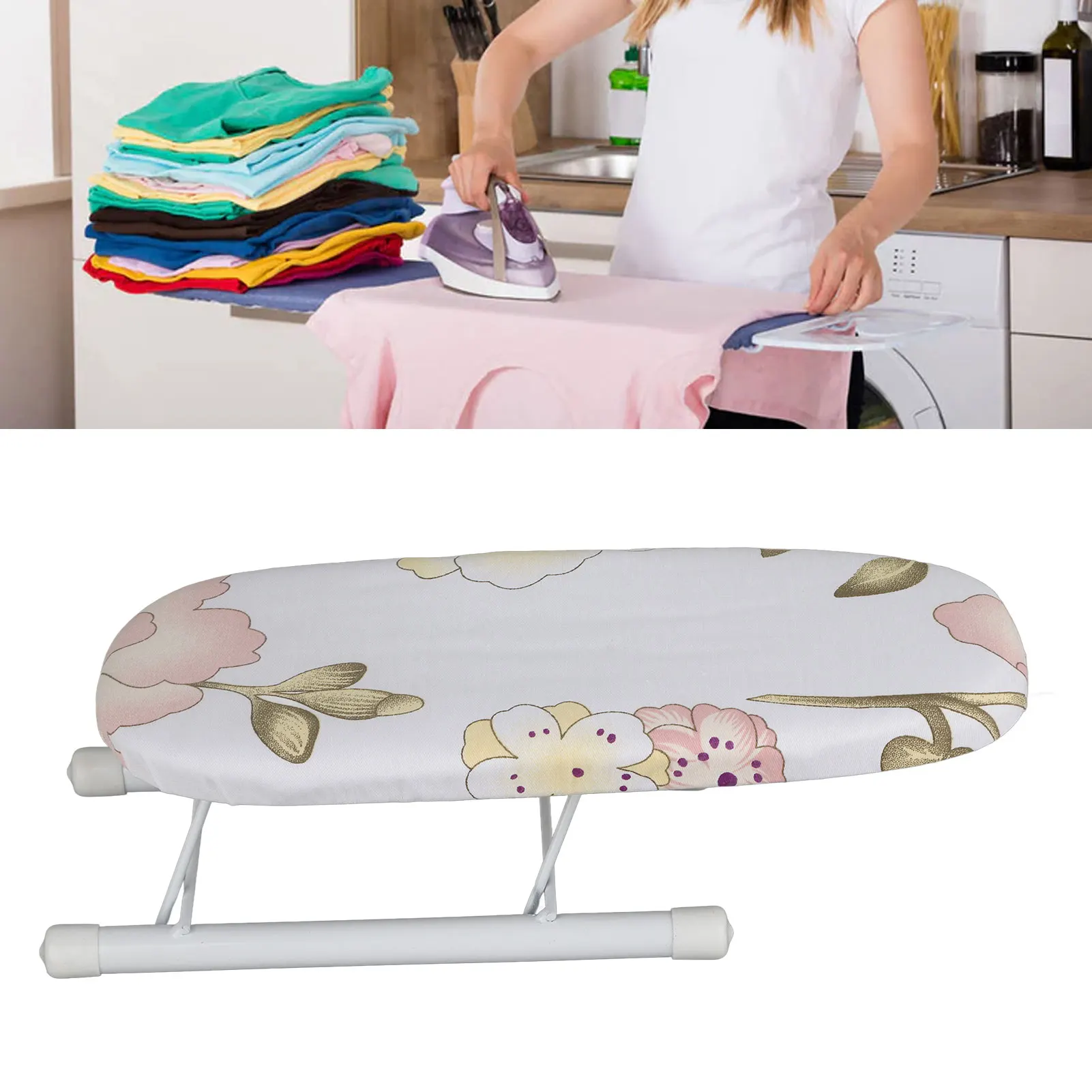 Foldable Space Saving Mini Ironing Board Home Travel Sleeve Cuffs Collars Handling Table(Peony)