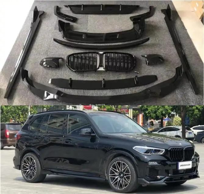 

Black Knight Car Bumper Front Lip+Rear Diffuser+Side Skirt+Spoiler+Grills Grille+Rearview Cap Body Kit For BMW G05 X5 2019-2022