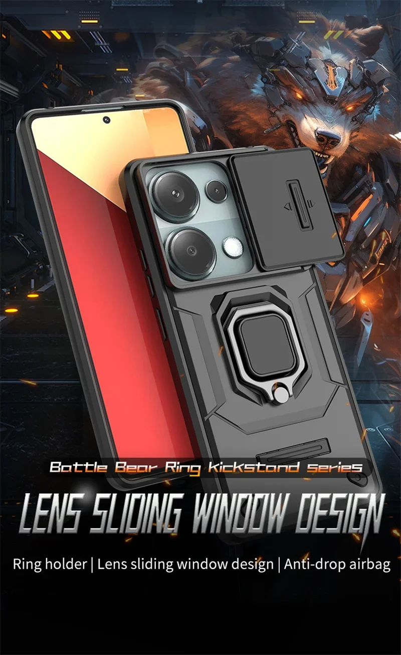 For Xiaomi Redmi Note 13 Pro 4G Case Armor Slide Camera Lens Protection Cover For Redmi Note13 Note 13Pro 4G Ring Stand Cases image 6