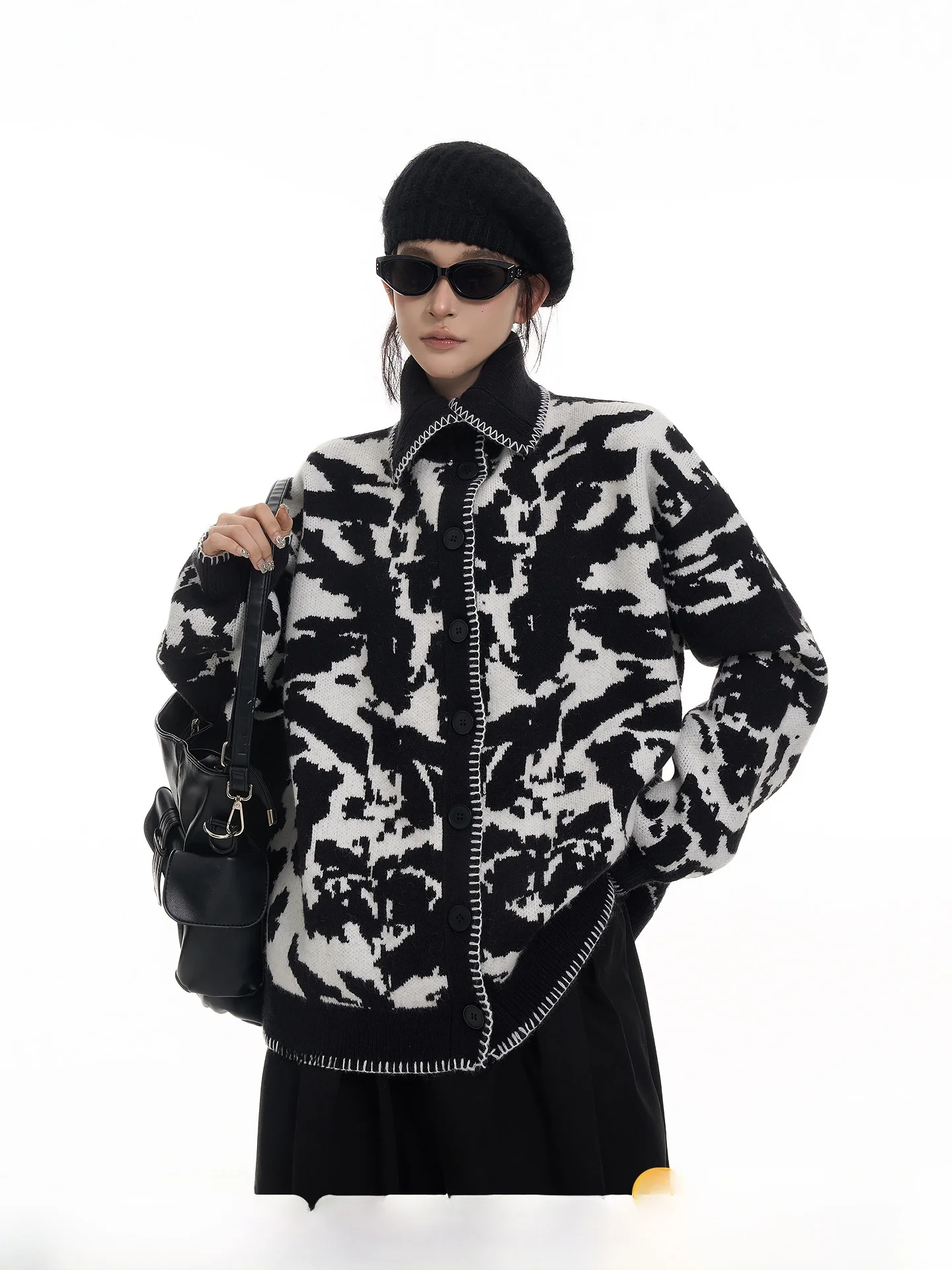 

Loose High Collar Long Sve Knitted Sweater Coat Women's Autumn Korean Sle Design Versatile Open Cardigan Top by Wu TongTong