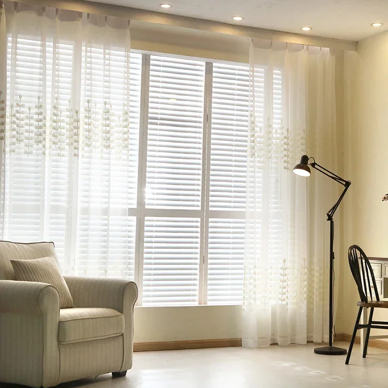 Custom size 1pc Embroidered Window Screens White Curtains Custom Simple Modern Bay Window Screen Curtains Bedroom Balcony
