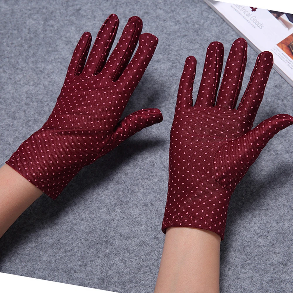 Moda fina elástica anti-uv verão elastano luvas de condução pontos luvas femininas protetor solar