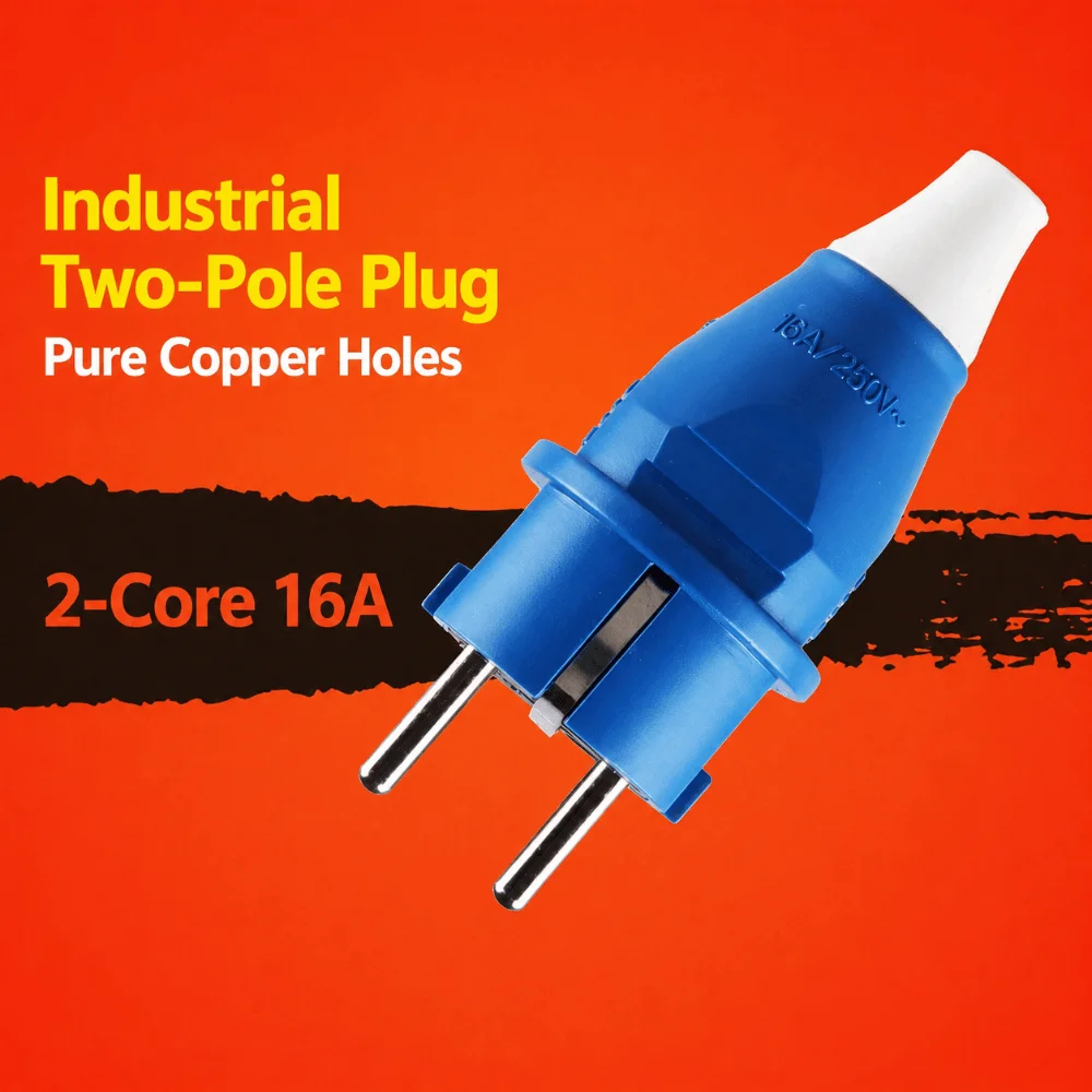 2 Pin 16A Industrial Connector Single Phase EU Spec Shell Outdoor Cable Joint IP44 Grade Weather Proof EU Standard Plug