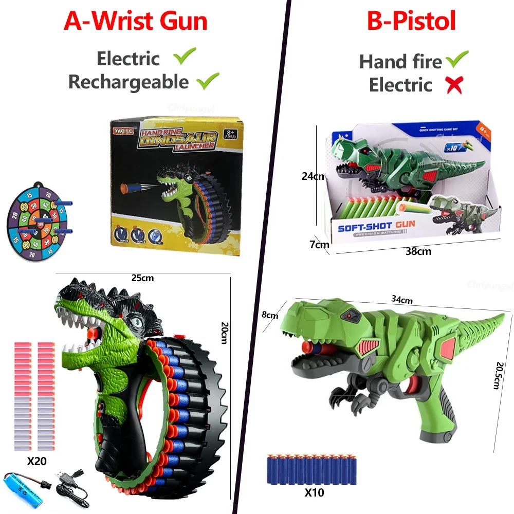 Soft Bullet Gun Toy Spinning Dinosaur Wrist Gun Electric Burst Pistol Blaster Shooting Game