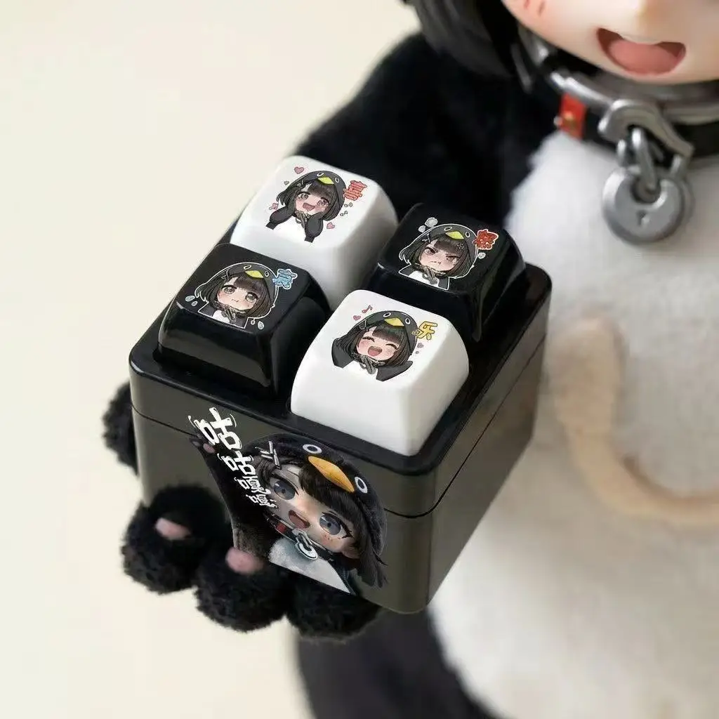 Gu Gu Gaga Sound Keychain Press Button Keys Voice Emotional Keyring Stress Relief Creative Four-grid Keyboard Keychain Gift