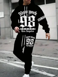 New York 98 & Los Angeles Printed Hoodie Set Casual Sports Style With Hood Adult Streetwear Long Sleeve Sweatshirt And Pants