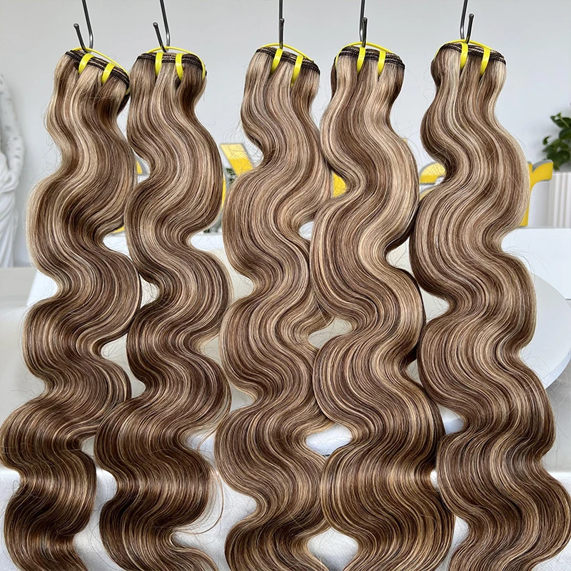 

# Наборы волос P4/27 Highlight Body Wave, омбре медово-коричневого цвета, 100% натуральные человеческие волосы, необработанные, для наращивания.