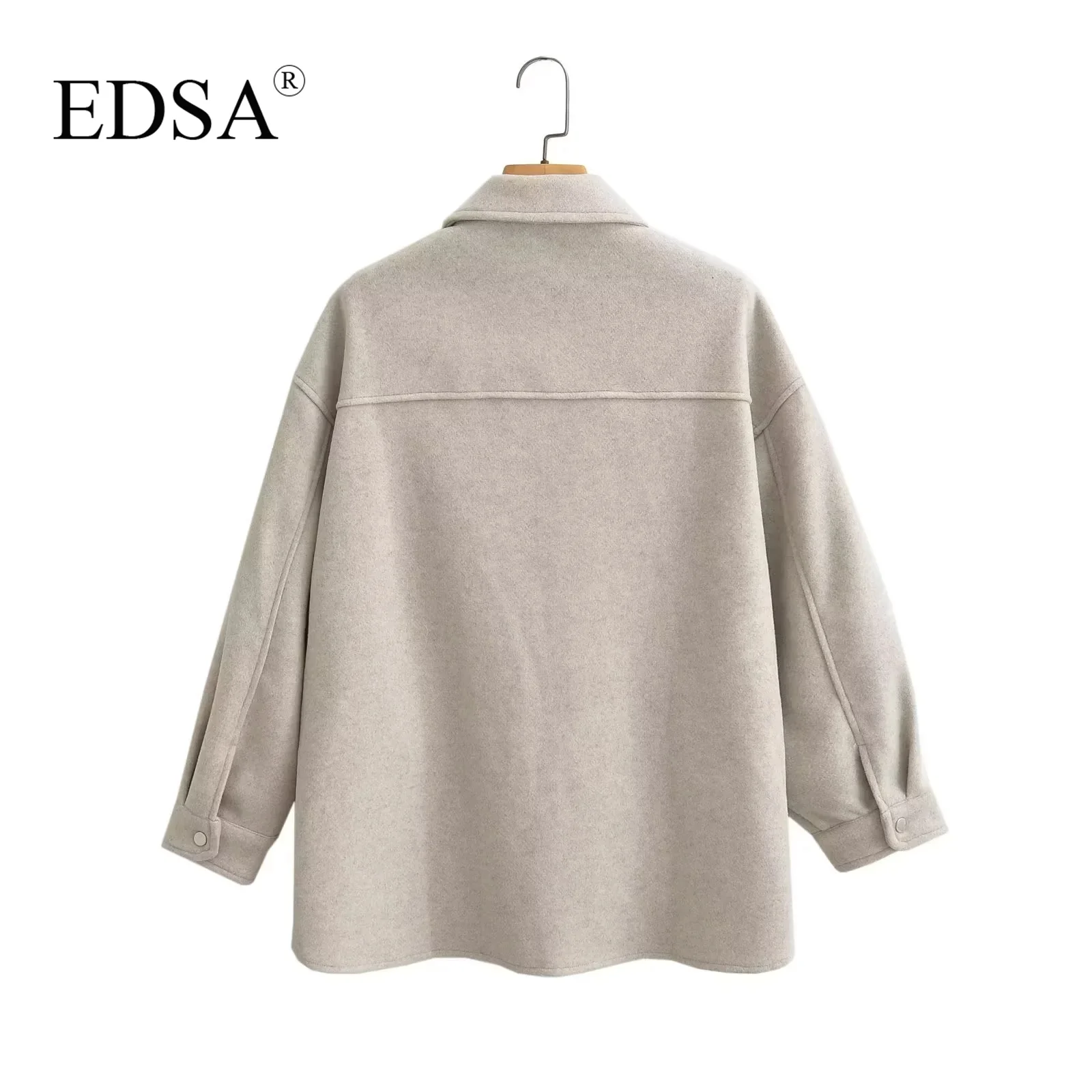 EDSA Women Shirt  Jacket with Flap Pockets for Autumn Winter Long Sleeves Thick Warm Coat Female Vintage Outerwear