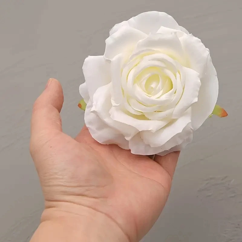 30pcs/Lot 9cm-10cm Large Artificial White Rose Silk Flower Heads DIY Wedding Decoration Wreath Scrapbooking Craft Fake Flowers