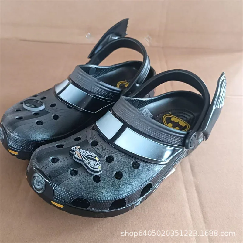 Black Batman Batwing Decor Platform Clogs Bat Car Pattern Breathable Eva Slide Detachable Heel Strap Fashion Outdoor Hole Sandal