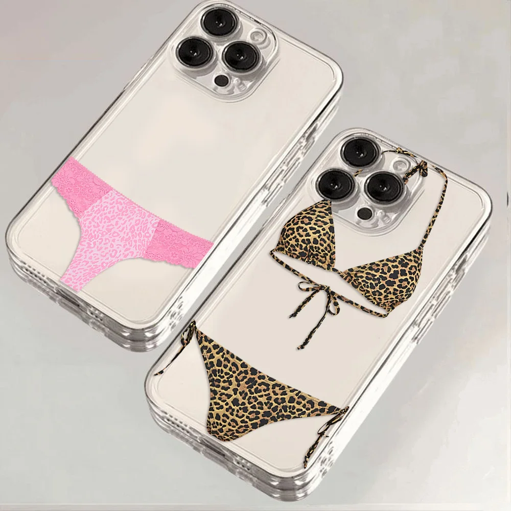

Leopard print Briefs Bikini Phone Case For iPhone 16 15 14 13 12 11 Pro Max Mini X XS SE 7 Plus 16E Shockproof Transparent Cover