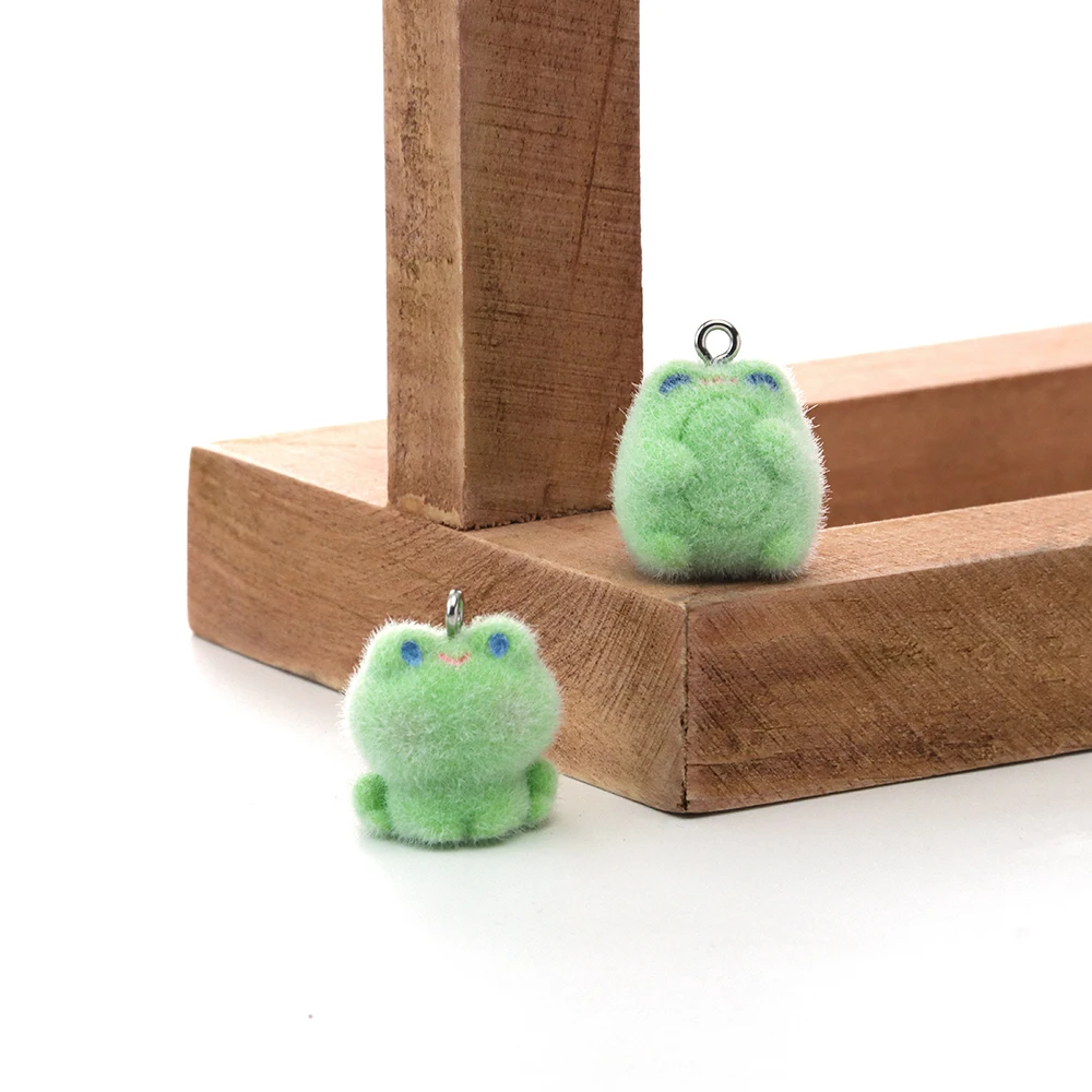 30 PCS 3D Resin Flockin Frog Charms Cute Mini Plush Doll Pendant for Necklace Keychain Making DIY Jewelry Accessories Wholesale