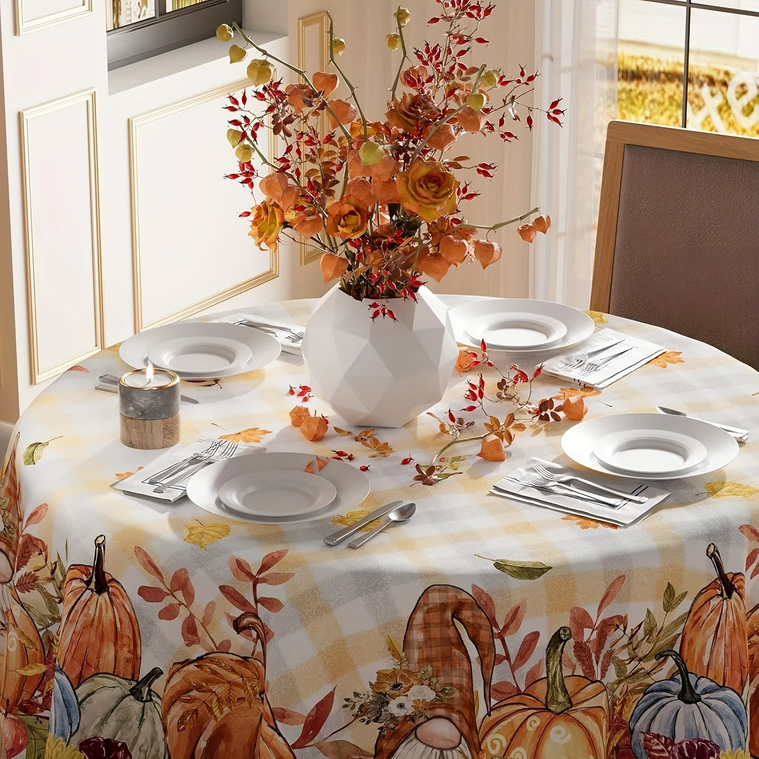 1 piece of autumn pumpkin fairy maple leaf tablecloth, round and rectangular tableclothszyc