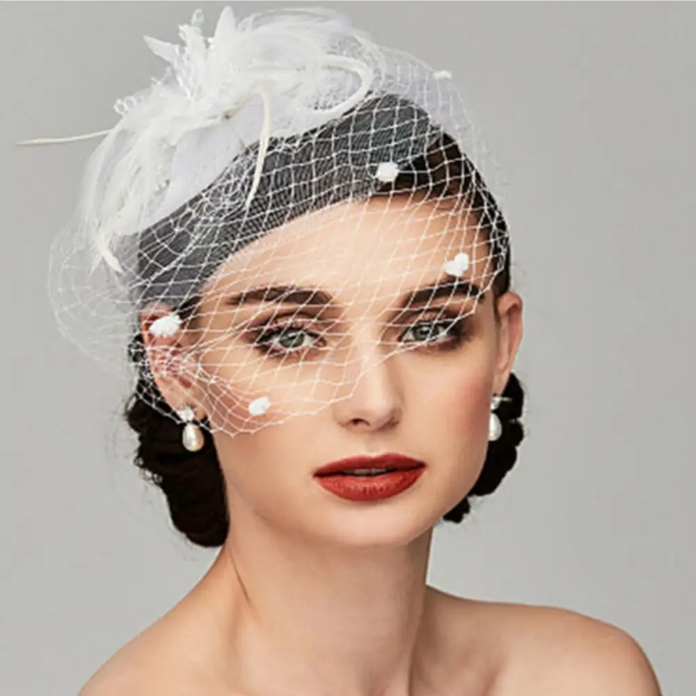 Bride Headwear hat Veil Wedding Hair Accessories Flowers Feather Mesh Veil Face Cover Multi Colors Korea Japan Black White