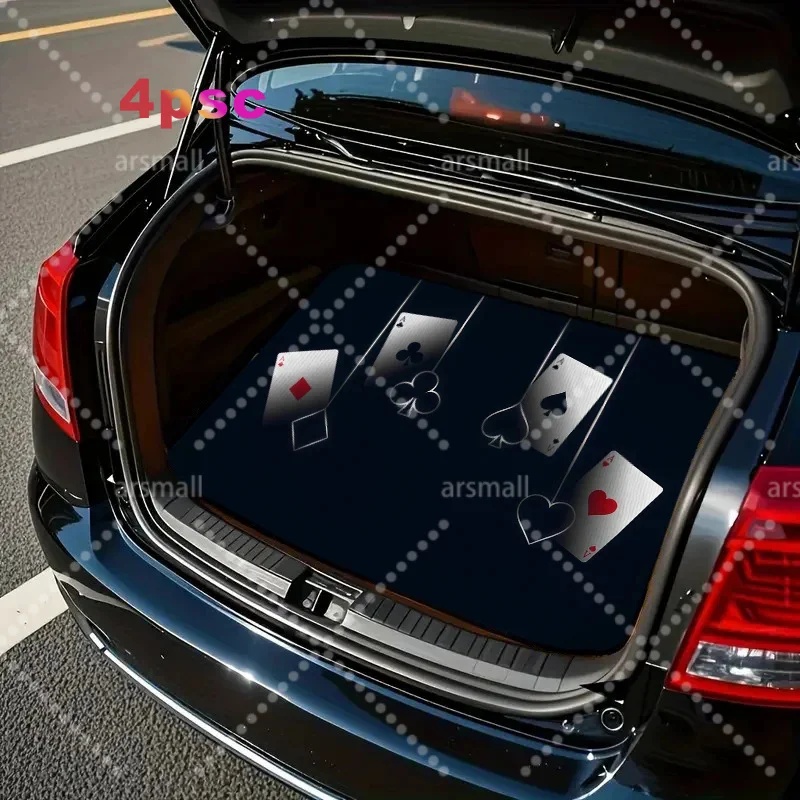 () 1pc/ Cargo Liners, Creative Playing Card Pattern Printing Elements, Persiancar Mats/ Suitable For Cars/ SUV/ Family Car Inter
