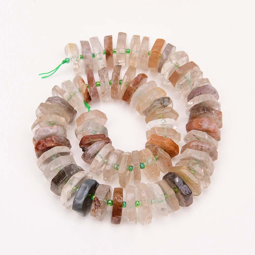 APDGG Natural Mix Color Gold Rutilated Quartz Slice Faceted Wheel Disc Rondelle Raw Organic Cut 16