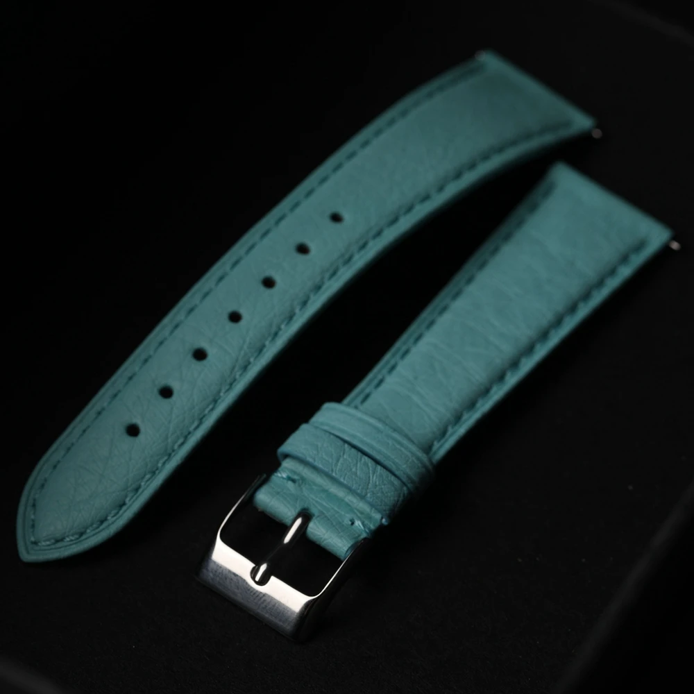 High-End Blue Leather Strap South African Ostrich Leather 20mm 18mm 19mm Ultra-Thin Quick Release Soft Bracelet Glacier Blue.