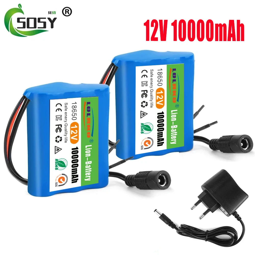 100% New 3S1P Protection Plate12V 10Ah Battery Pack 12V 10000mAh 18650 Lithium ion DC 12.6V Super Rechargeable Battery + Charger