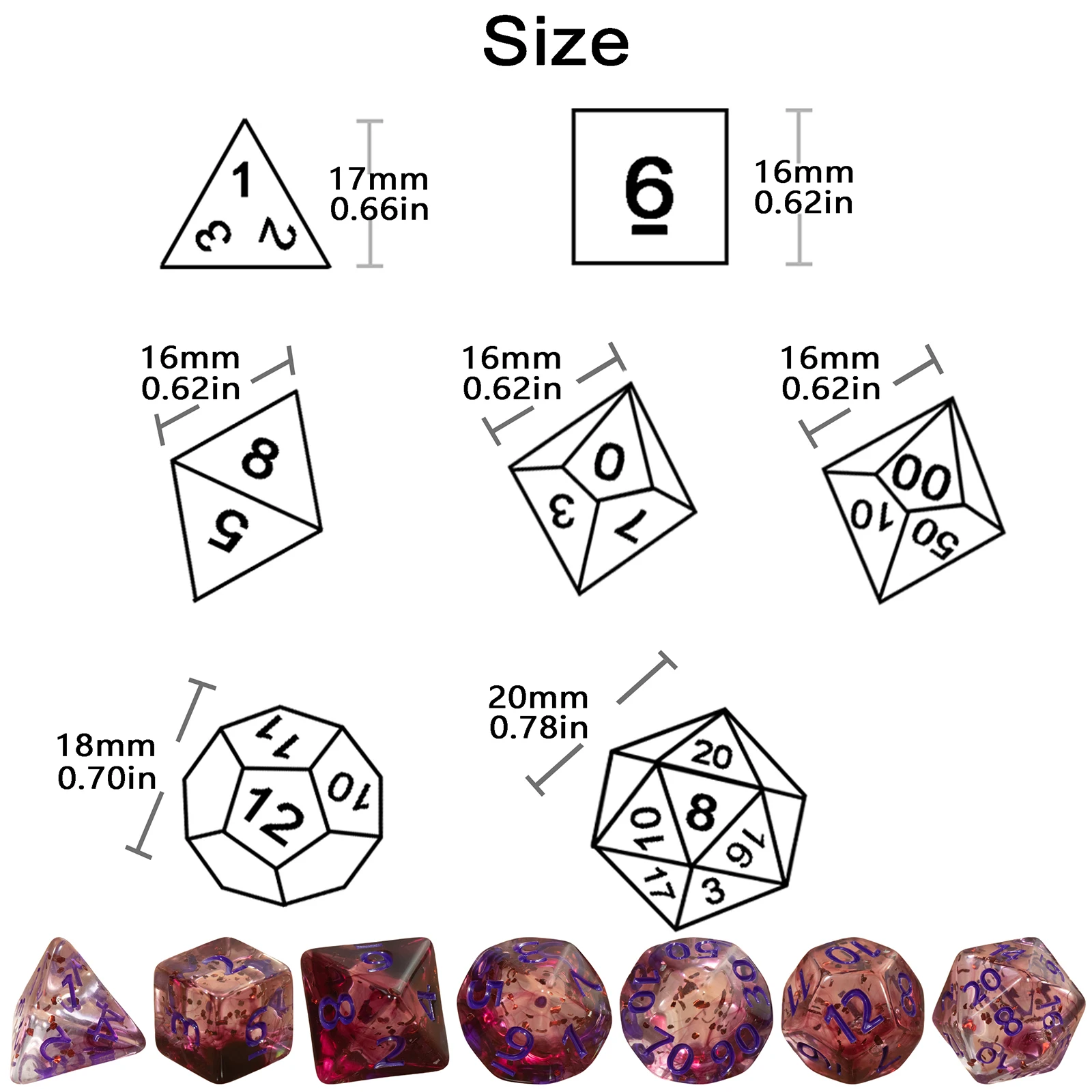 7pcs/Set Polyhedral Dice Set Nebula and Glitter Dice for DND D&D RPG Tabletop Roleplaying Table Games