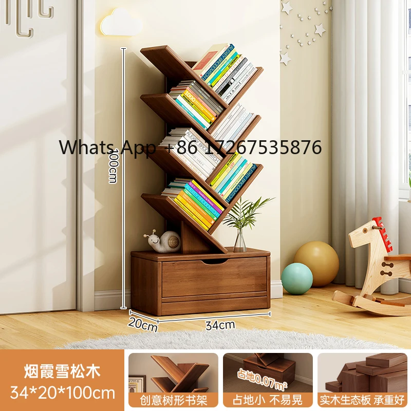 Solid wood bookshelf creative tree-shaped floor shelf household living room storage rack corner bookcase storage cabinet