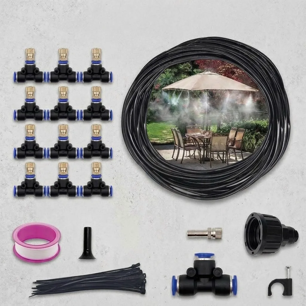 Durable Copper Metal Mist Nozzles Misting Cooling System Kit for Outdoor Use Patio Garden Backyard Water Spray Fogger