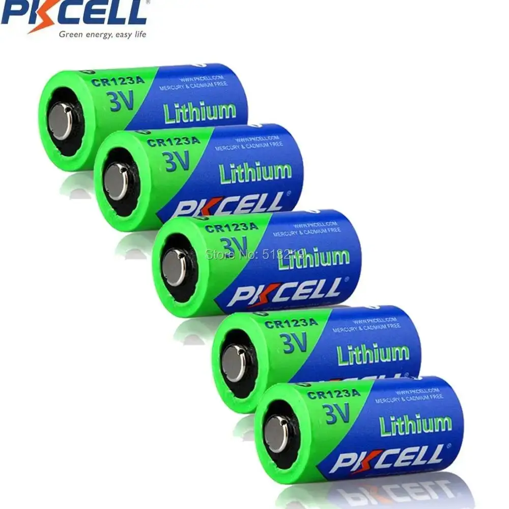 5pcs PKCELL 2/3A Battery CR123A CR123 CR 123 CR17335 123A CR17345(CR17335) 16340 3V Lithium Battery Batteries for Carmera