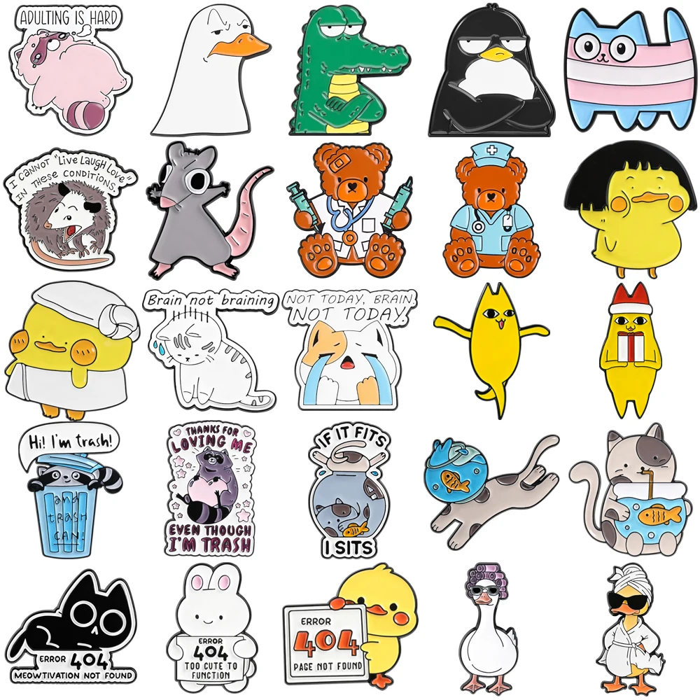 Tierische Emaille-Anstecknadeln im niedlichen Stil: Katze, Ente, Gans – Lustige Broschen und Anstecker als Schmuckgeschenke und Accessoires