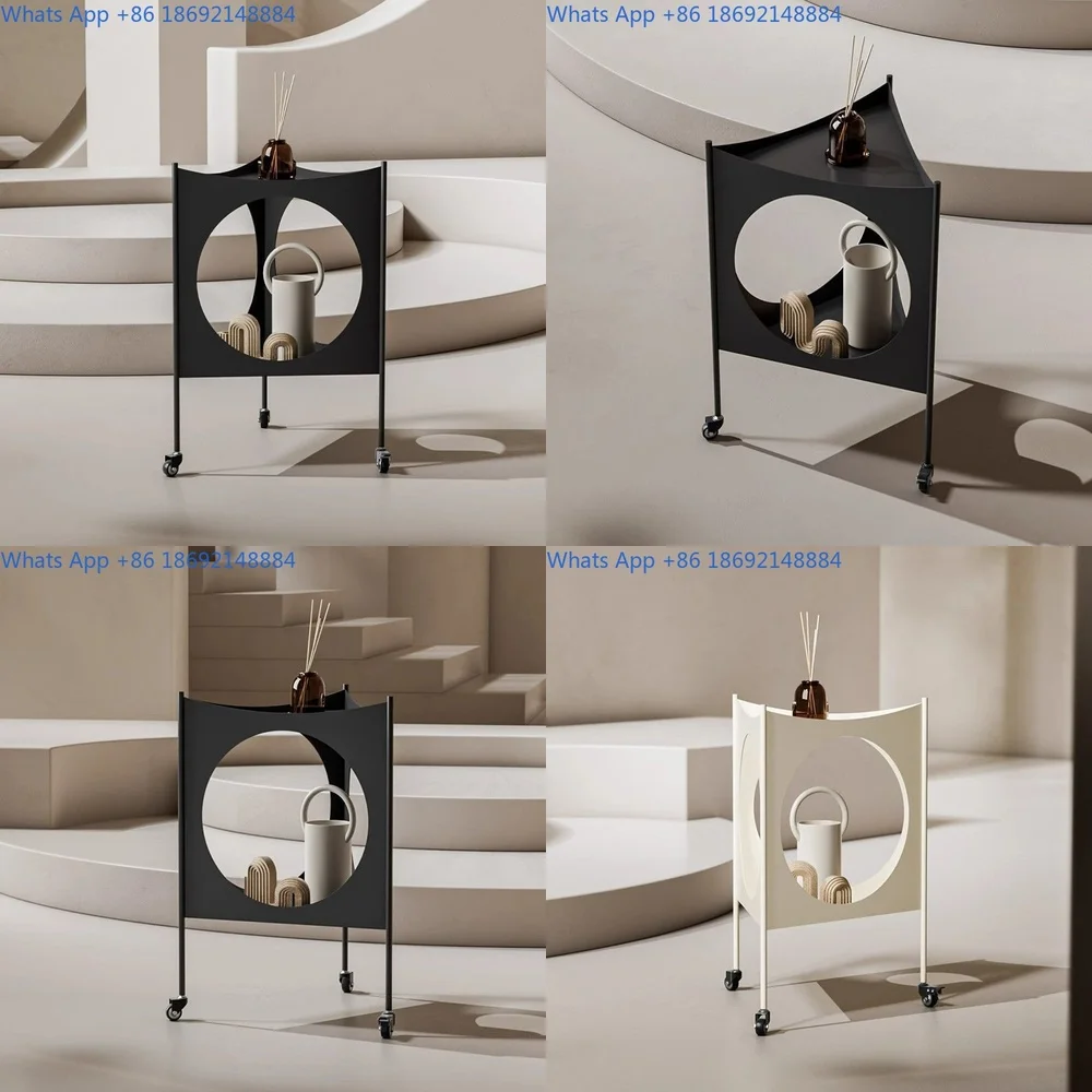 

Minimalist Modern Two Tier Rolling Cart Portable Triangle Side Table for Living Room Sofa