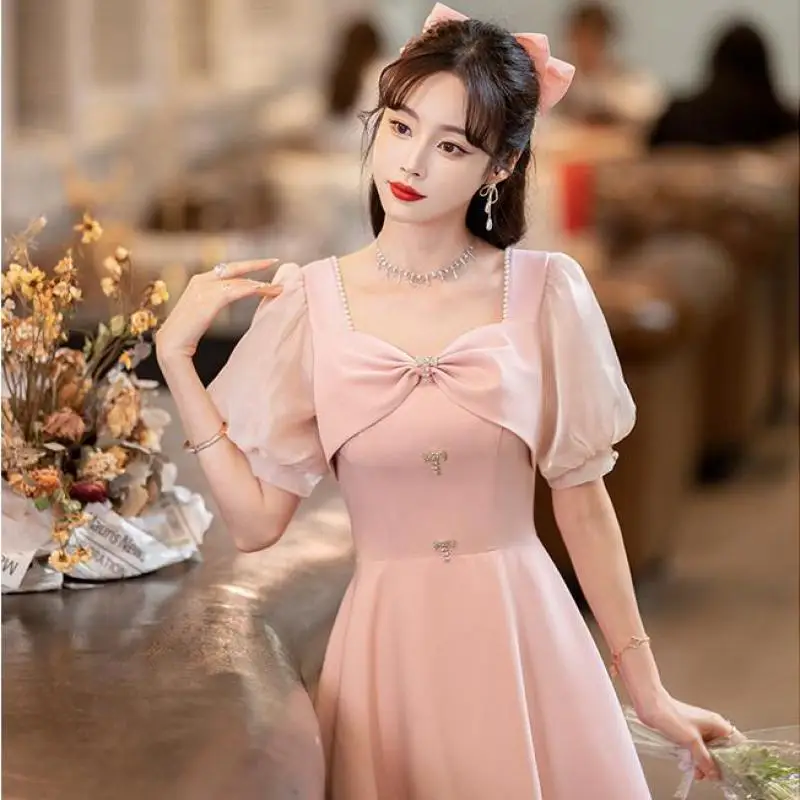 Elegant Slim Puff Sleeve Quinceanera Women New A-line Pearls Decoration Princess Party Evening Dresses Prom Vestido Customized