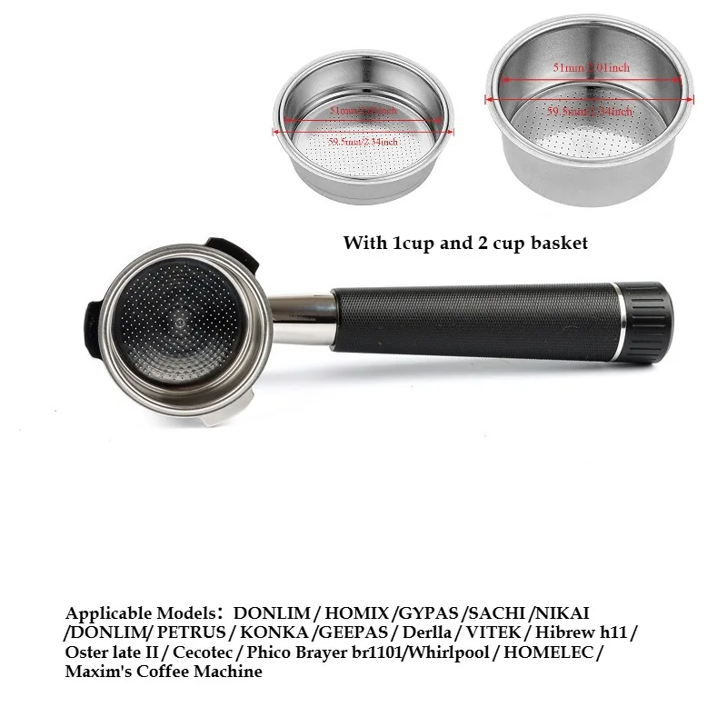 51mm Coffee Bottomless Portafilter For Homix H11 Oster Cecotec Hibrew With Filter Basket Espresso Machine Accessory Barista Tool