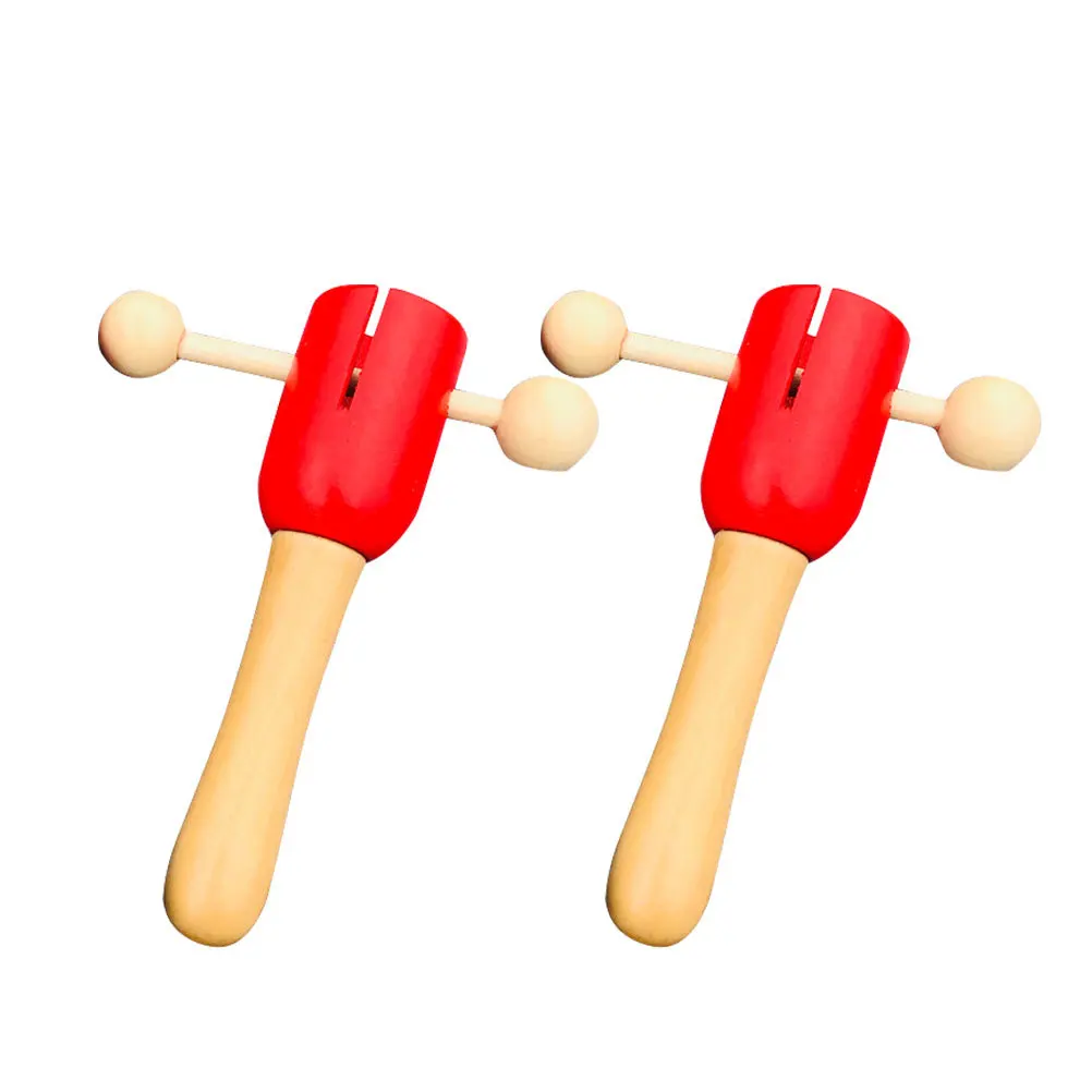 2 pçs de madeira bebê handbell instrumento musical educação precoce aperto de mão chocalho brinquedo estimular coordenação da visão auditiva