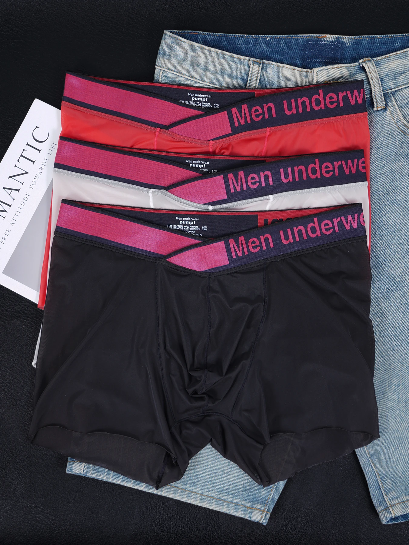 

3 PCS Men's See-Through Mesh Boxer Briefs Stretch Waistband Soft Comfort Stylish Underwear