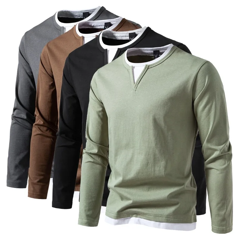 

Harajuku Splicing Long Sleeved T Shirt Fashion Autumn Tee Shirts Men Clothing Casual Top Tees Mens Pullover Blusas Streetwear